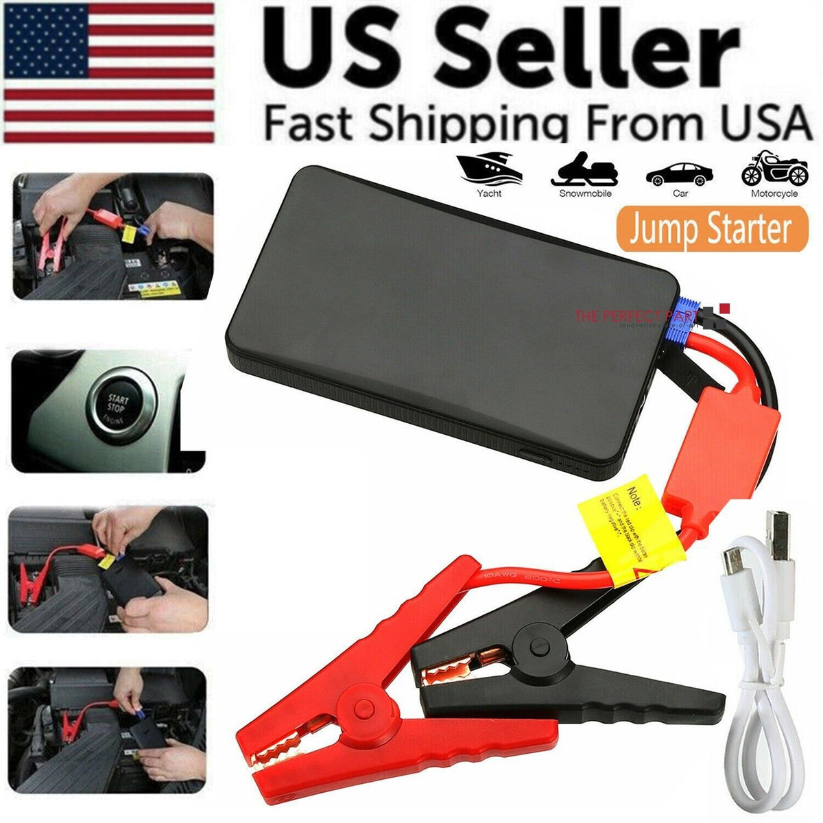Portable Car Jump Starter & Power Bank — Mini Slim with Clamps