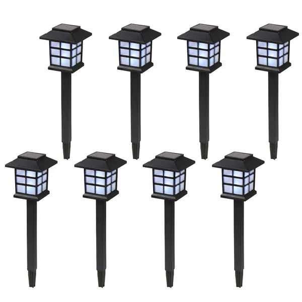 Solar Garden Torch Lights 8-Pack — White LED Landscape Stakes