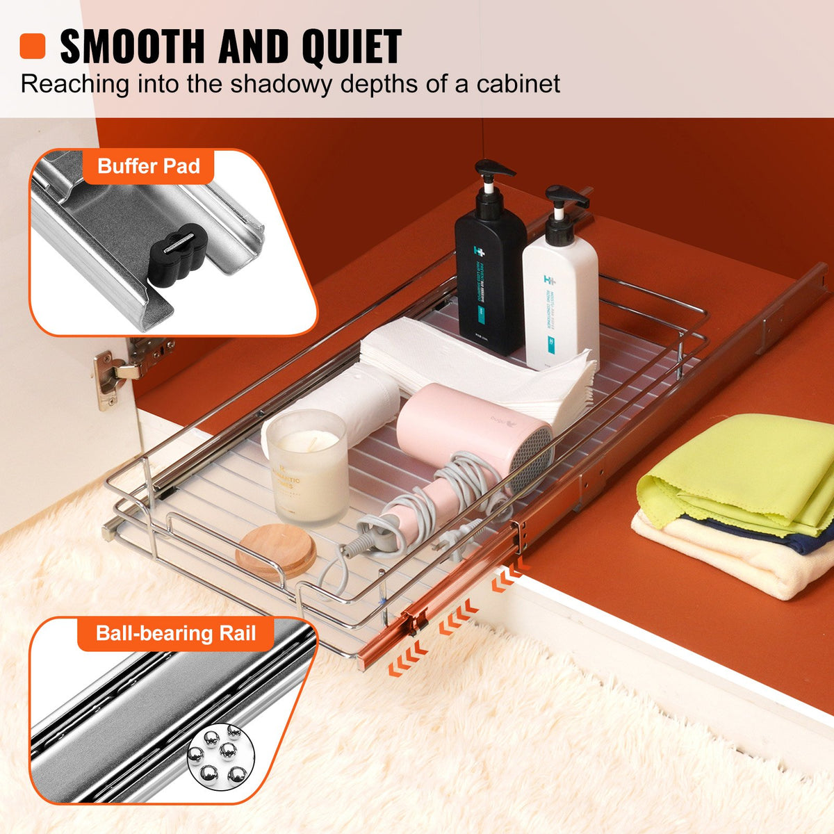 Pull-Out Cabinet Organizer — Slide-Out Pantry Drawer, Chrome