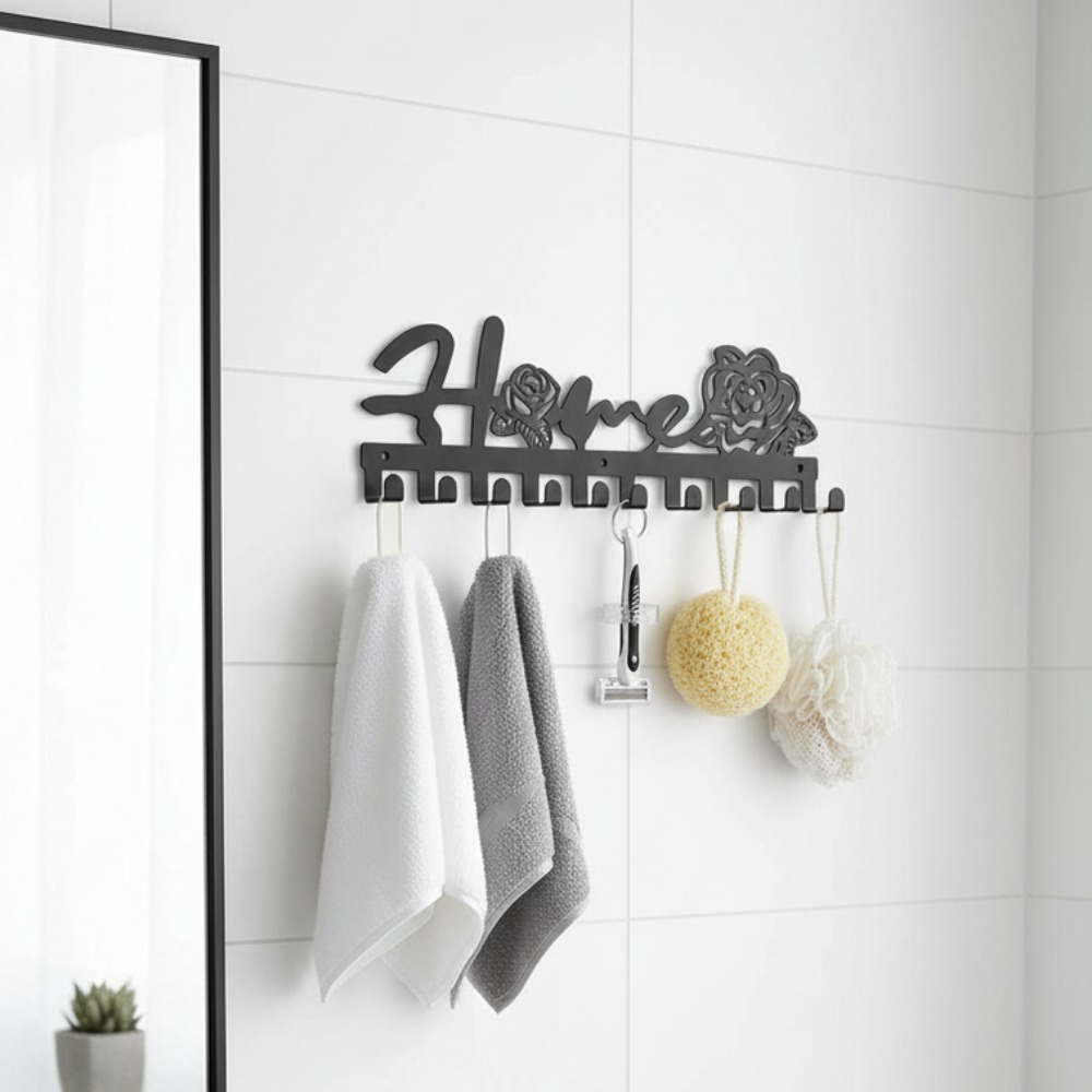 Vintage Rose Metal Wall Hook — Black
