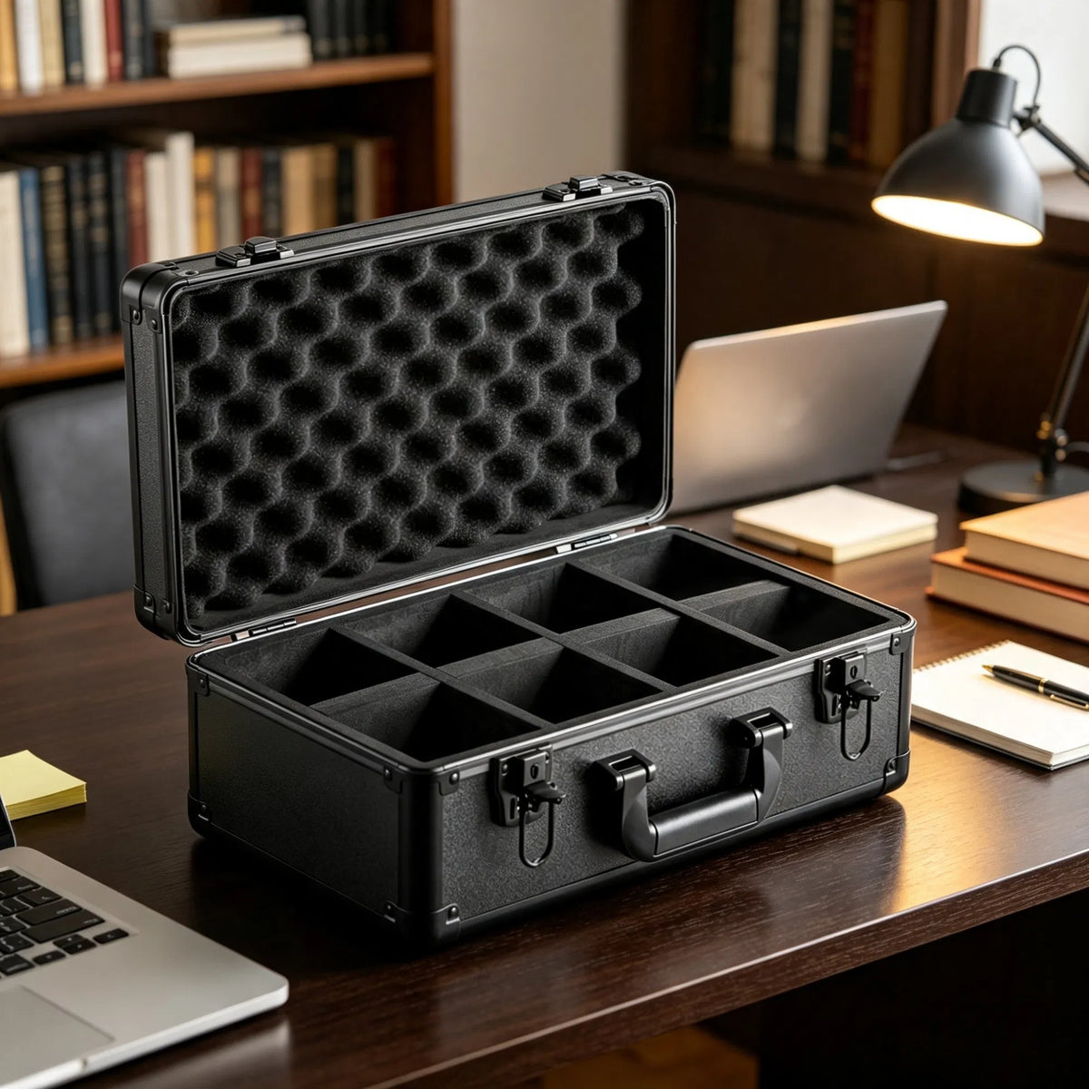 Graded Card Carrying Case — 4-Slot Aluminum with Key Lock & Foam Dividers
