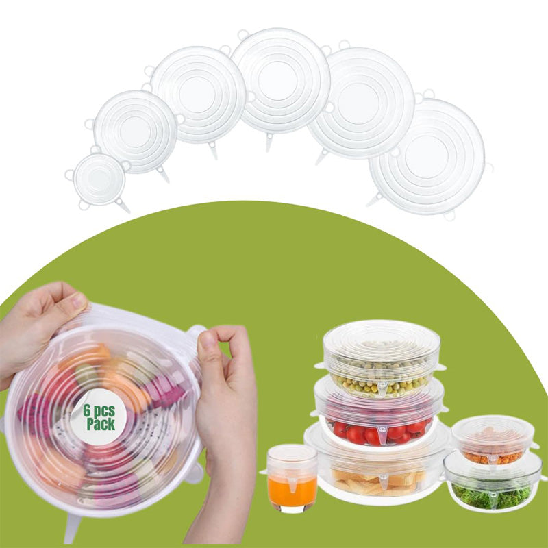 Silicone Stretch Lids 6-Pack — Microwave Food Covers & Bowl Lids