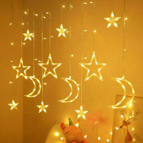 LED Star Curtain String Lights — Warm White Window Decor