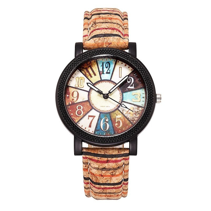 Vintage Leather Strap Quartz Watch — Classic Round Dial