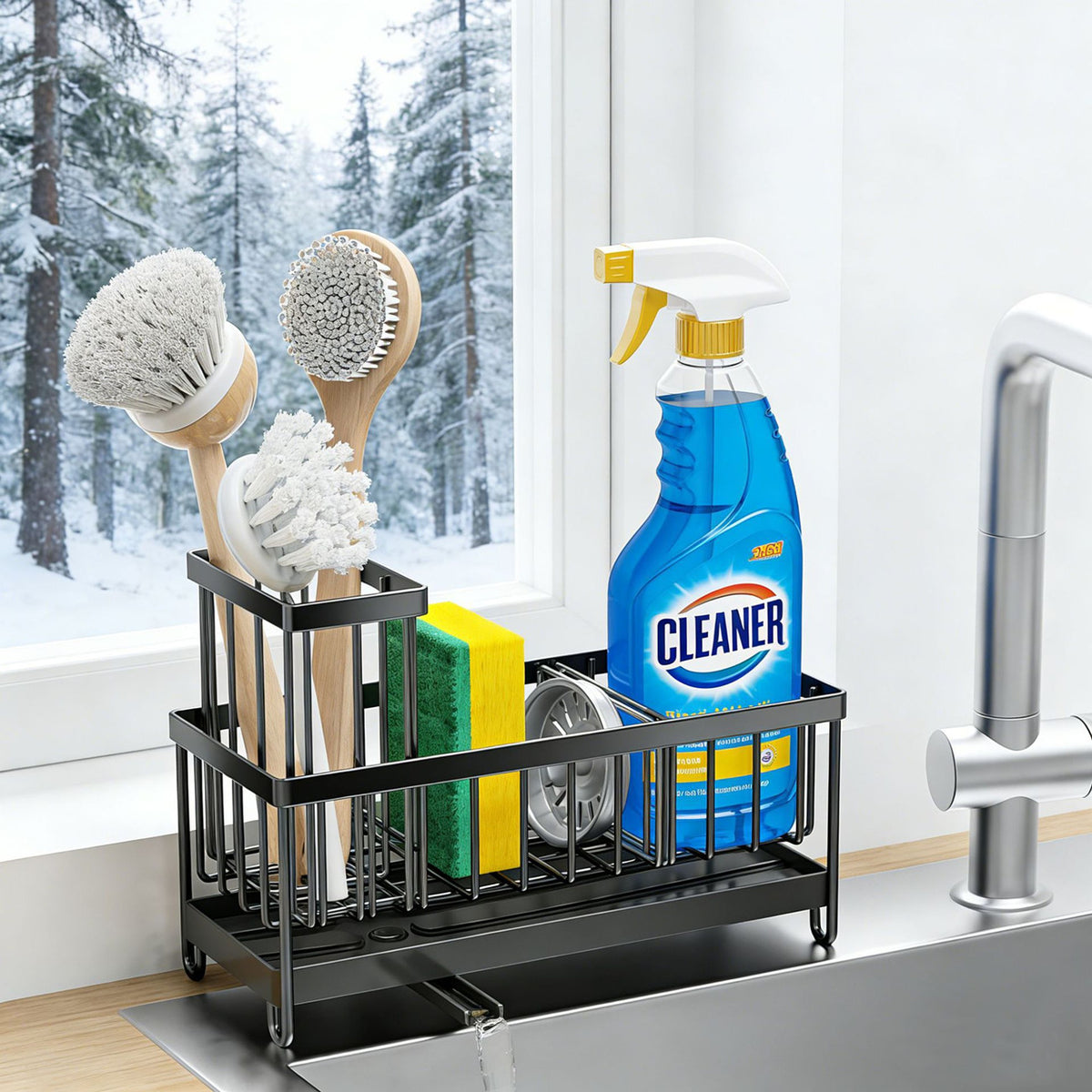 Sink Sponge & Soap Holder Rack — Drain Organizer