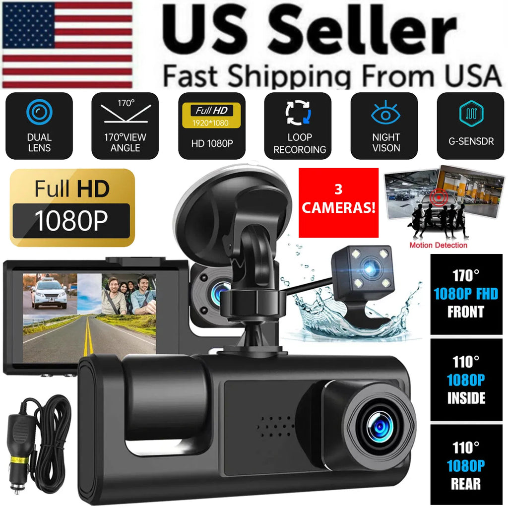 Dual Dash Cam — 1080P Front + Rear Recorder with G-Sensor
