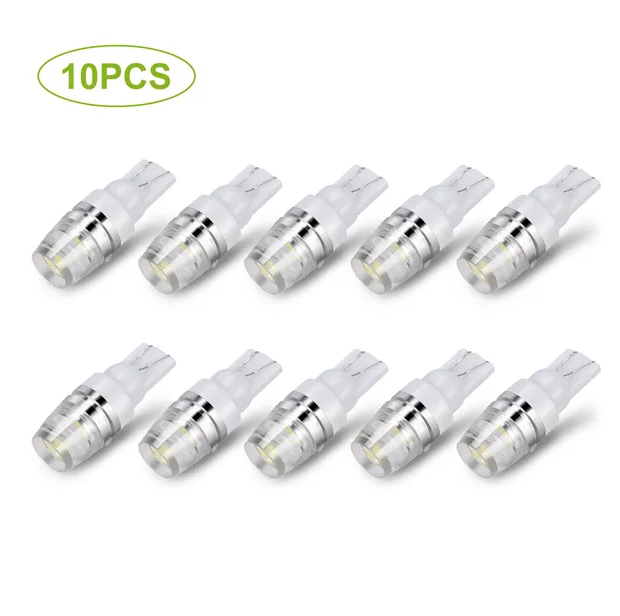 T10 LED Bulbs 10-Pack — 194 Wedge Base, Xenon White, 12V