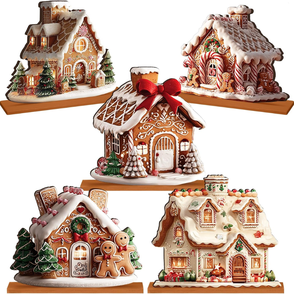 Gingerbread Village Table Decor Set of 5 — Christmas Village Houses