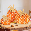 Wooden Pumpkin Decor Set of 3 — Handmade Autumn Table Decor, Orange