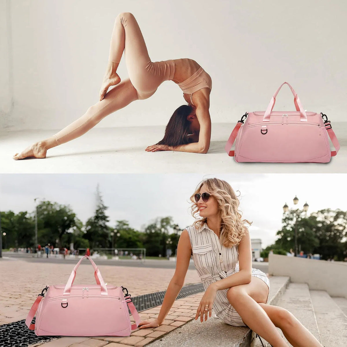 Gym Duffle Bag 37L with Shoe Compartment — Pink