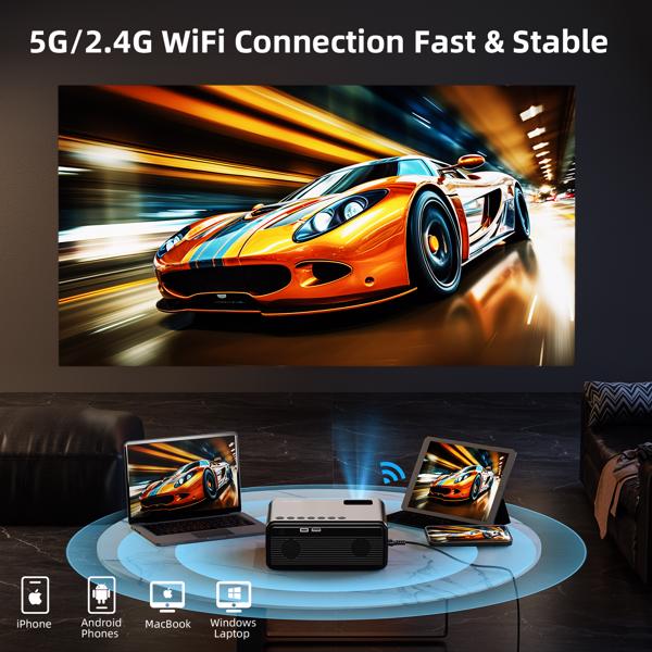 Portable 1080P Projector — WiFi & Bluetooth, 4K Support, 12000 Lumens