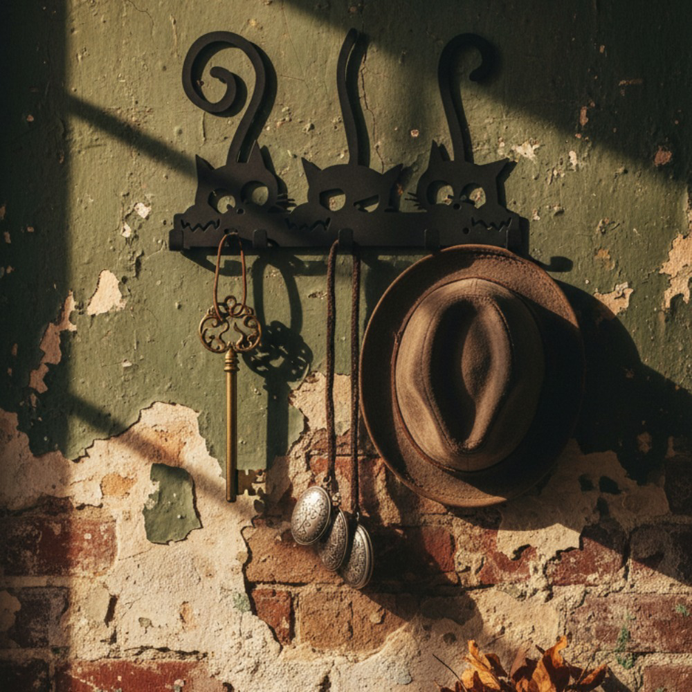 Gothic Bat & Skull Coat Rack — Wall Mount, Black