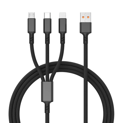 3-in-1 Charging Cable — USB-C, Micro USB & Lightning, Black