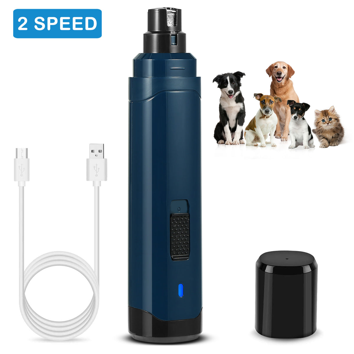 Electric Pet Nail Grinder — 2-Speed, USB Rechargeable, Quiet