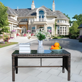 Wicker Patio Coffee Table with Tempered Glass Top — Brown