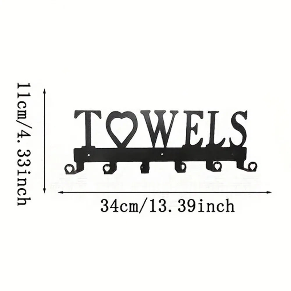 Wall Towel Hook Rack — 6 Hooks, Black