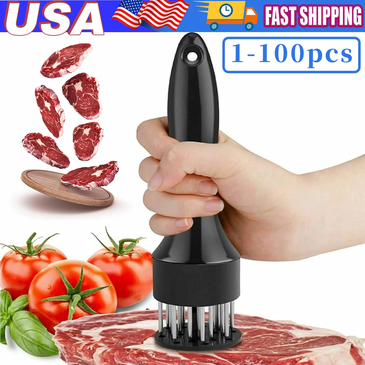 Stainless Steel Meat Tenderizer — 21-Pin Needle Tool, Black