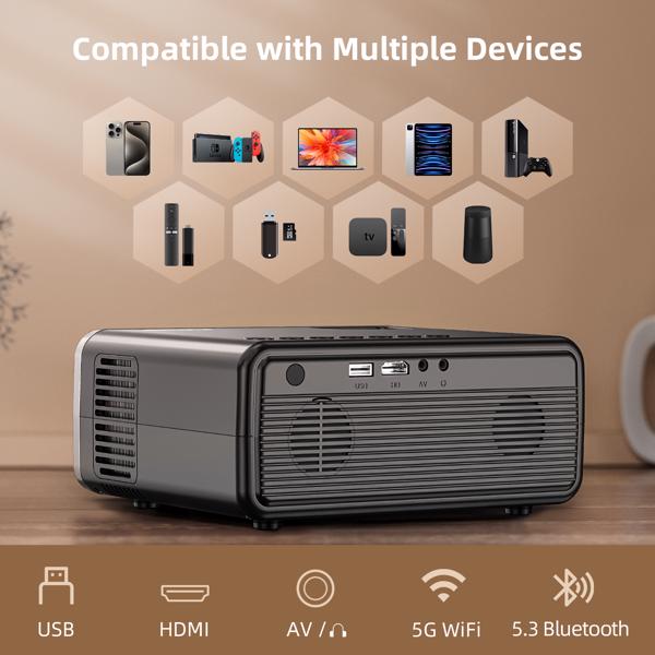 Portable 1080P Projector — WiFi & Bluetooth, 4K Support, 12000 Lumens