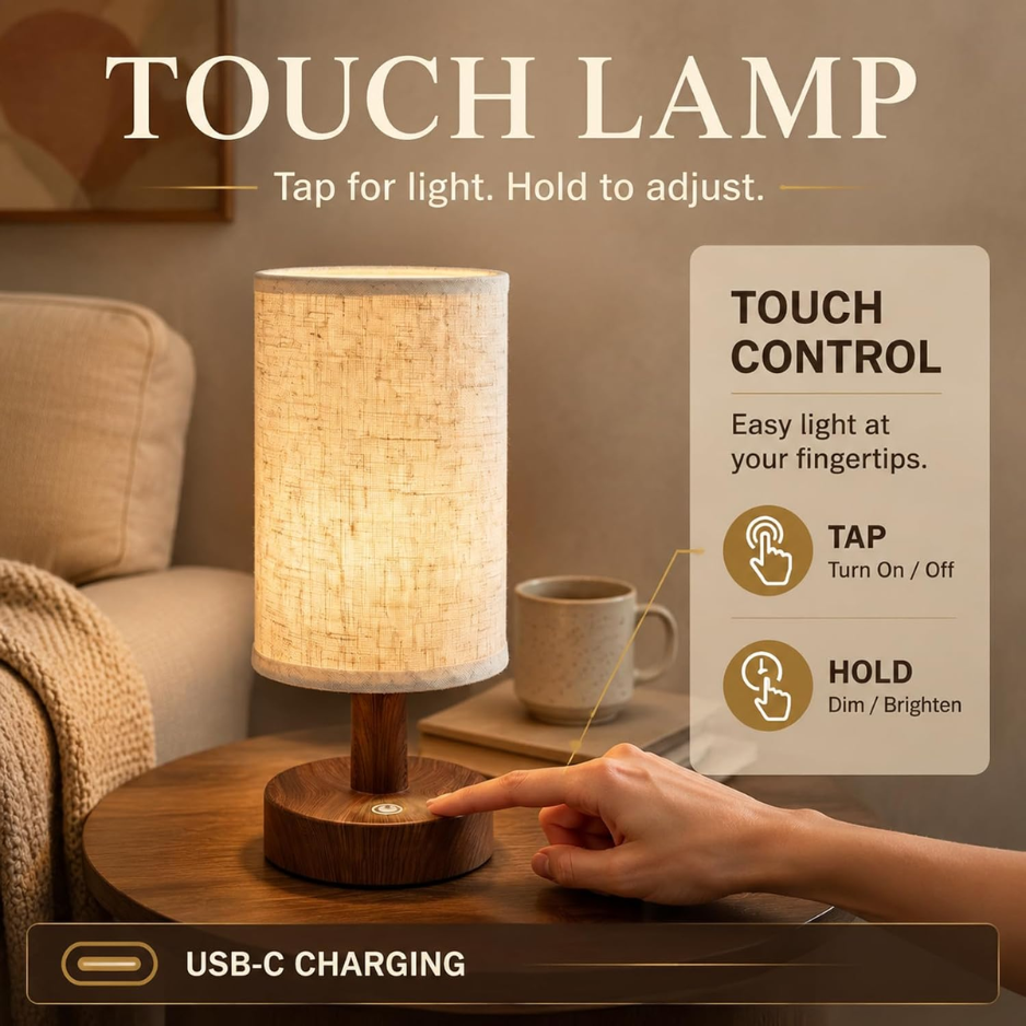 Mini Cordless Bedside Lamp — Touch Control Rechargeable LED Night Light