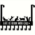 Over-Door Hook Rack — Cat Silhouette, 8 Hooks