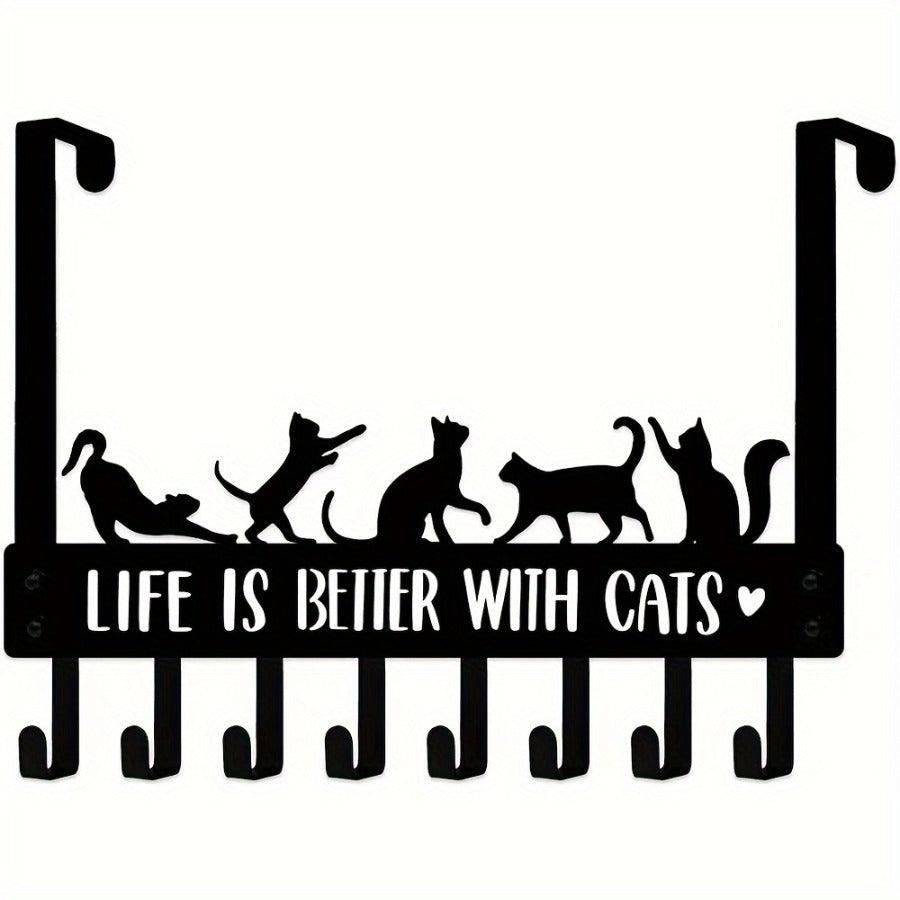 Over-Door Hook Rack — Cat Silhouette, 8 Hooks