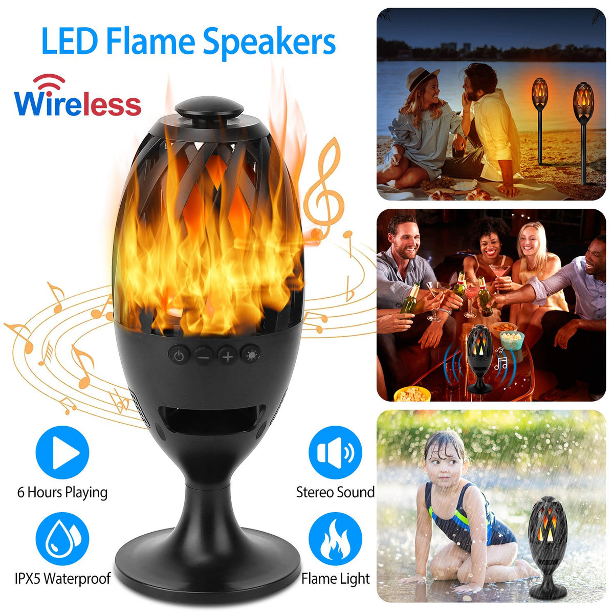 LED Flame Torch Speaker — Wireless Outdoor Speaker with Flickering Light