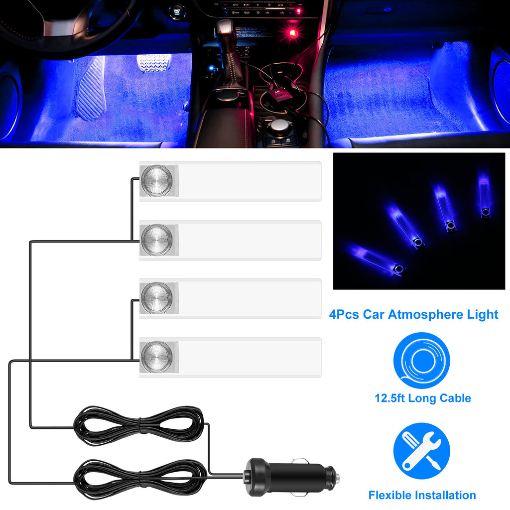 Car Interior LED Lights 4-Pack — Blue