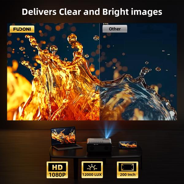 Portable 1080P Projector — WiFi & Bluetooth, 4K Support, 12000 Lumens
