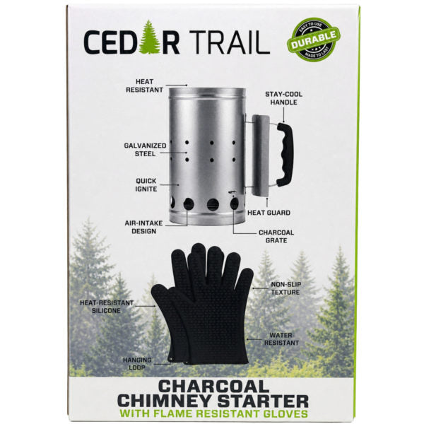 Cedar Trail Charcoal Chimney Starter with Heat-Resistant Gloves — 2-Pack