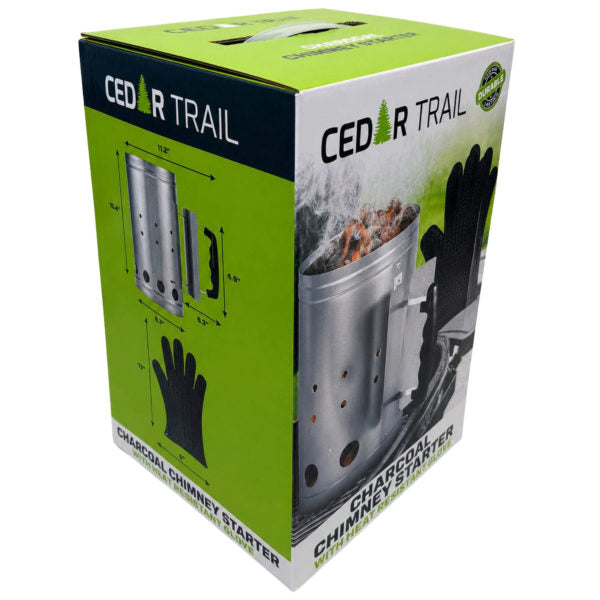 Cedar Trail Charcoal Chimney Starter with Heat-Resistant Gloves — 2-Pack