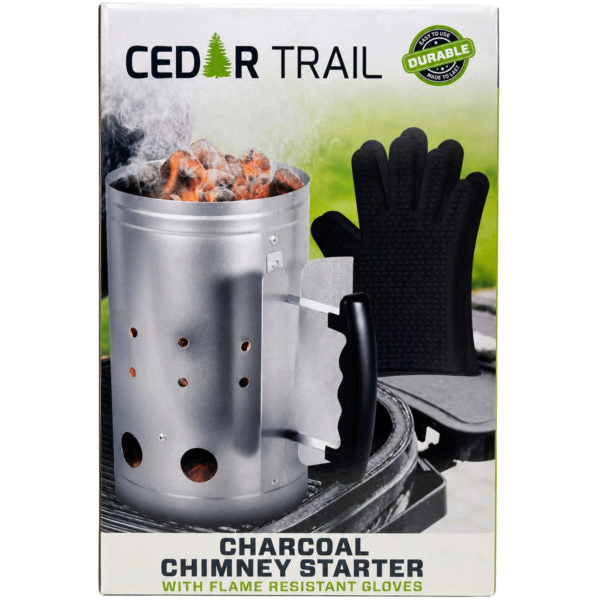 Cedar Trail Charcoal Chimney Starter with Heat-Resistant Gloves — 2-Pack