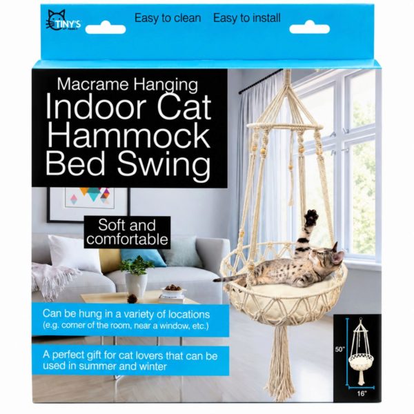 Macrame Hanging Cat Hammock — Indoor Cat Bed Swing — 2-Pack