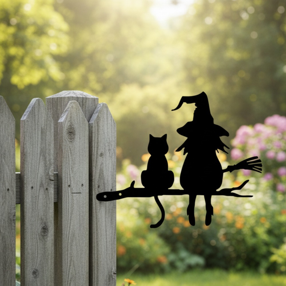 Black Cat Metal Garden Stake — Outdoor Yard Decor