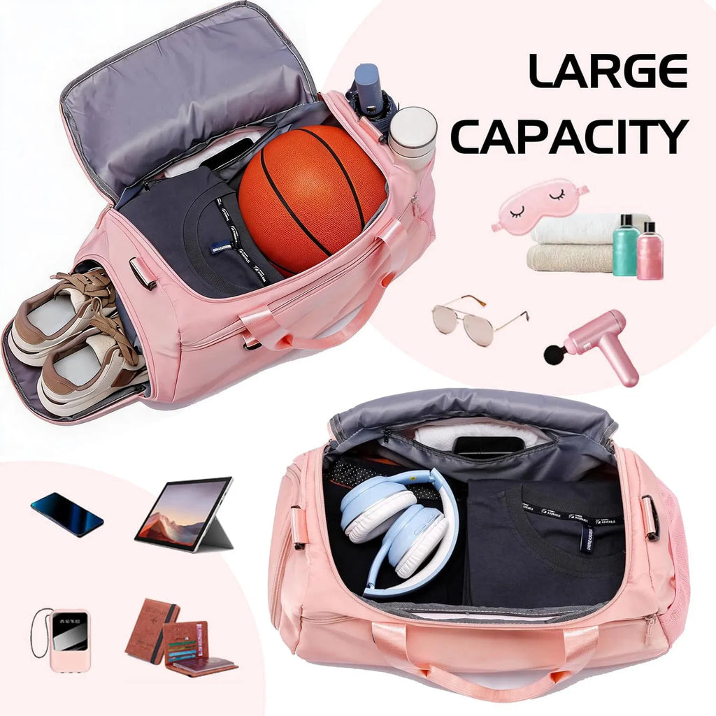 Gym Duffle Bag 37L with Shoe Compartment — Pink