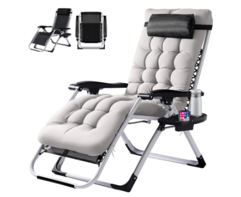 Zero Gravity Chair — Reclining Patio Lounge Chair with Cup Holder (Grey)