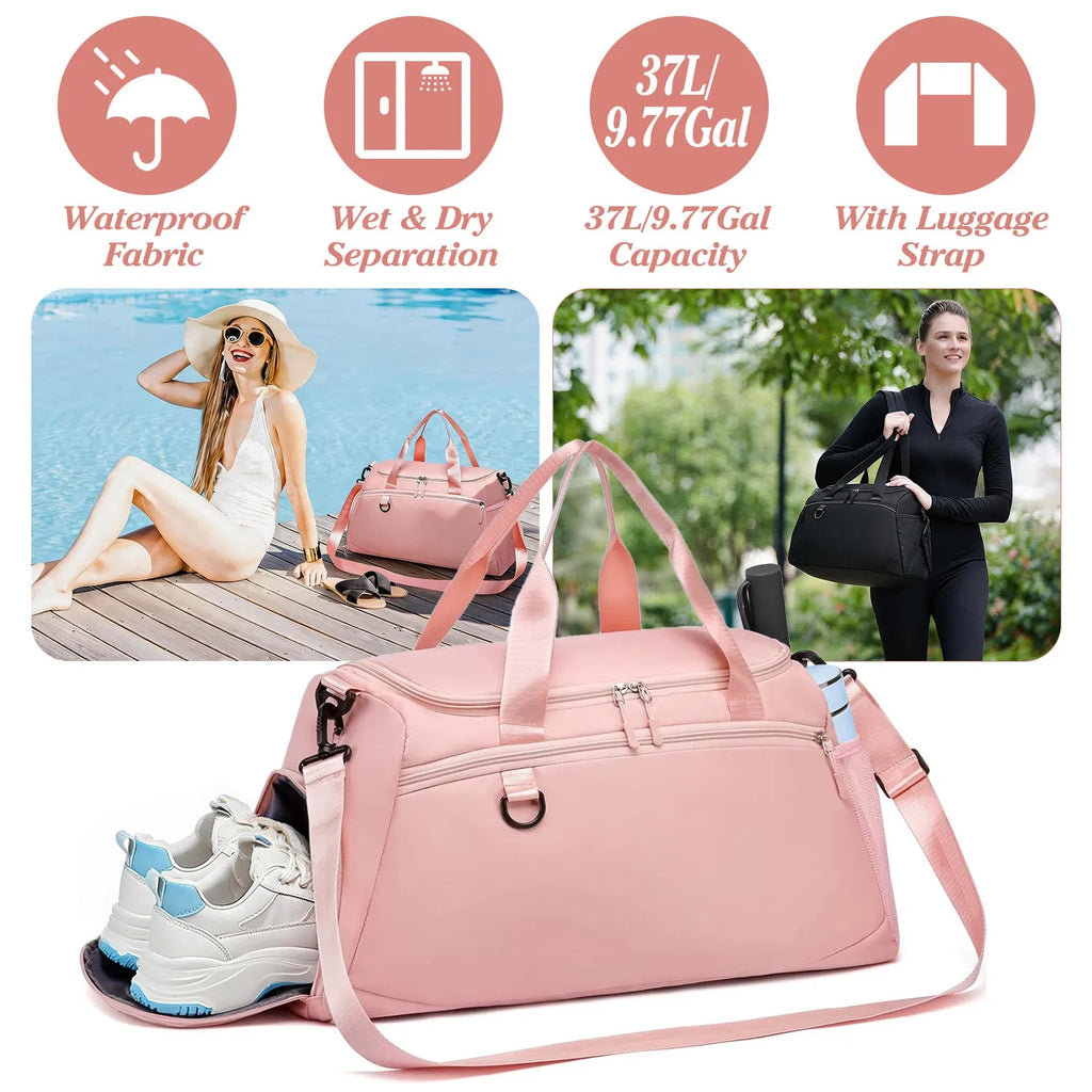 Gym Duffle Bag 37L with Shoe Compartment — Pink