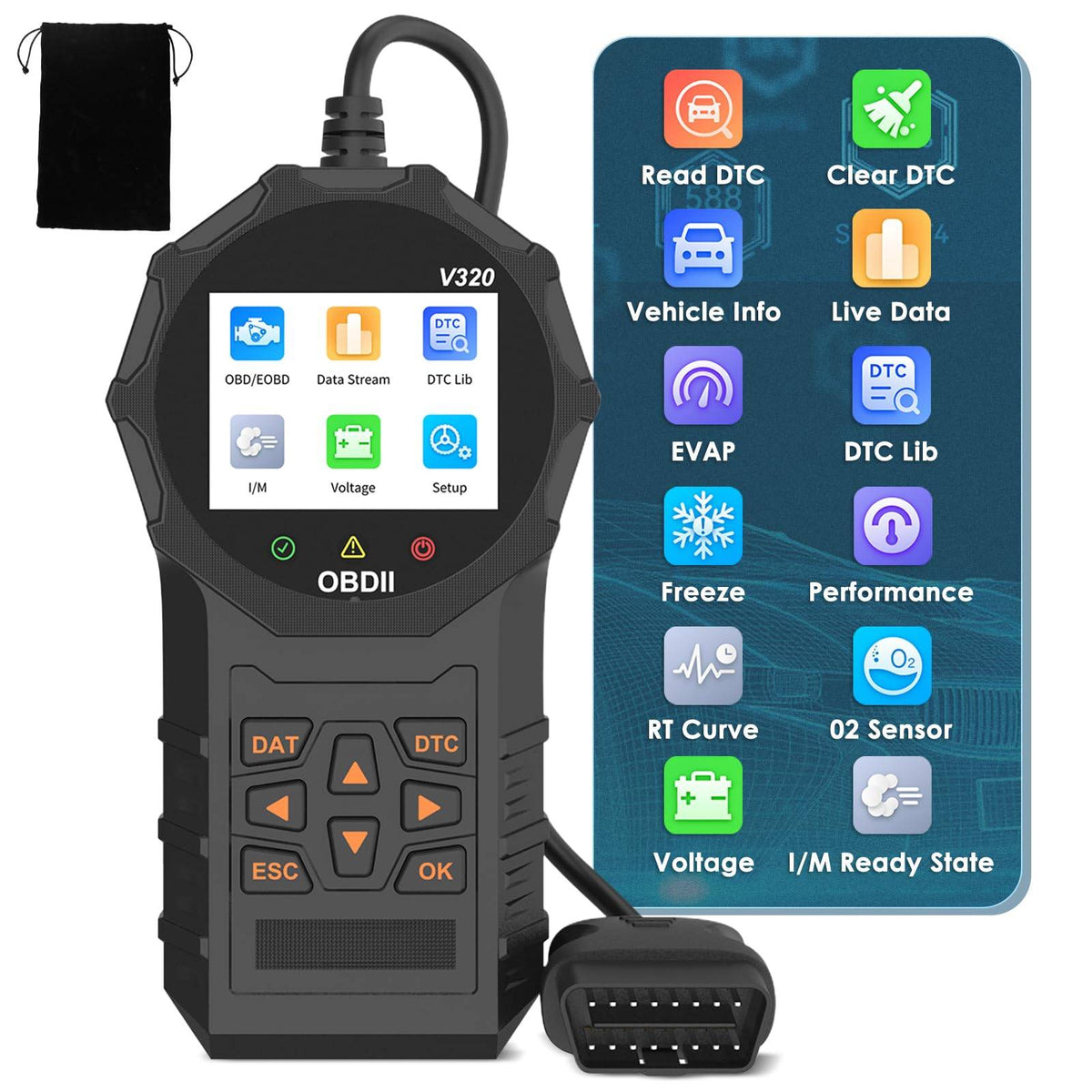 OBD2 Scanner Code Reader — Check Engine Diagnostic Tool, Black