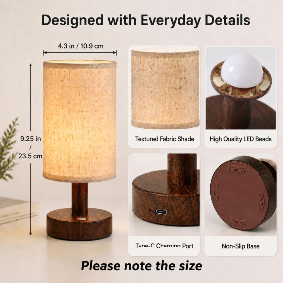 Mini Cordless Bedside Lamp — Touch Control Rechargeable LED Night Light