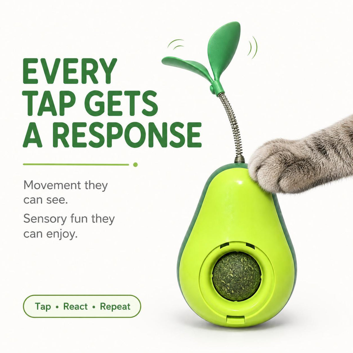 Avocado Cat Tumbler Toy — Feather & Catnip Wobble Toy