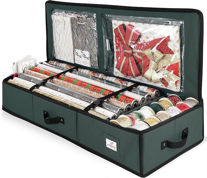 Gift Wrap Storage Organizer Bag — Holds 22 Rolls up to 40in, Green