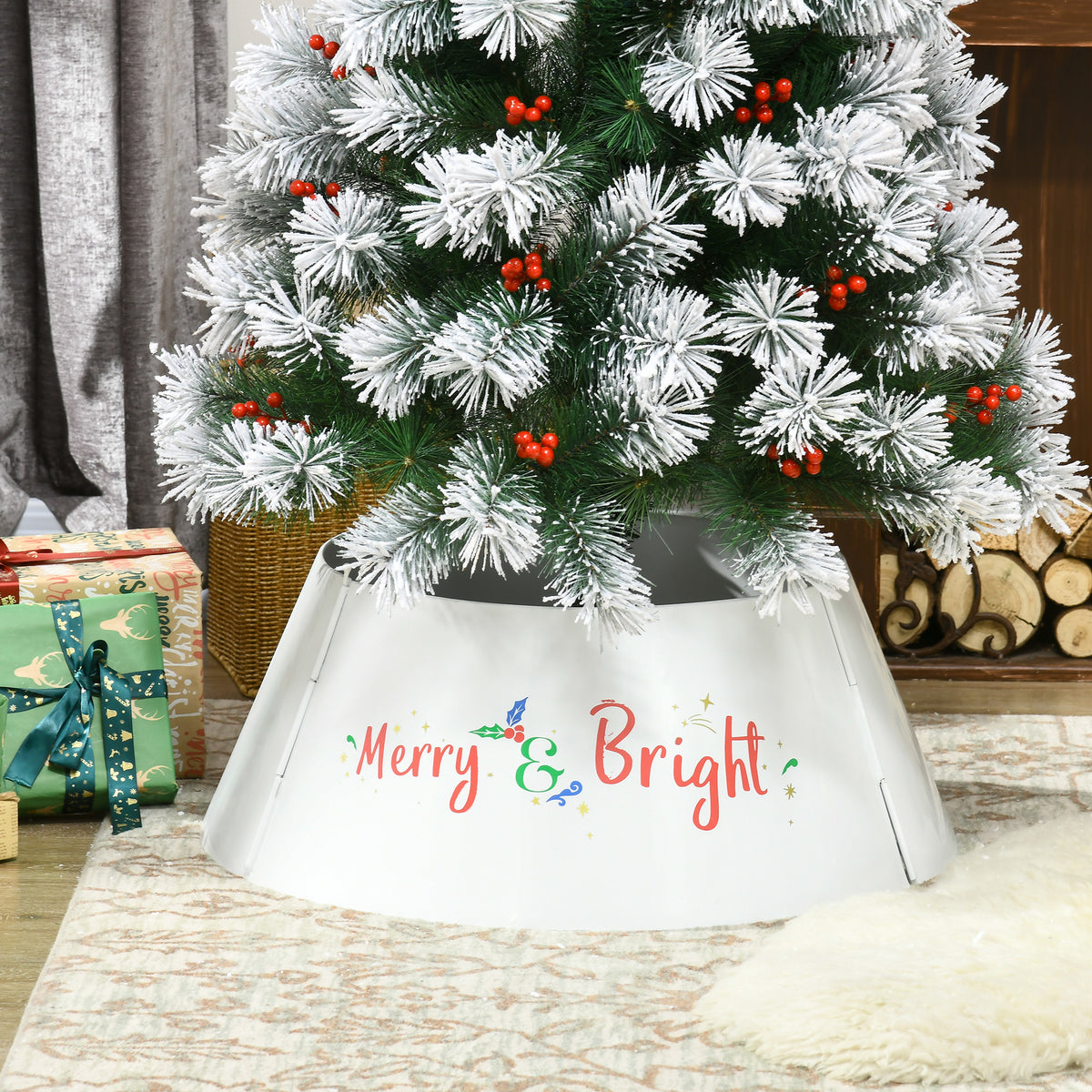 Steel Christmas Tree Collar 26in — Cream White 'Merry & Bright' Ring Skirt