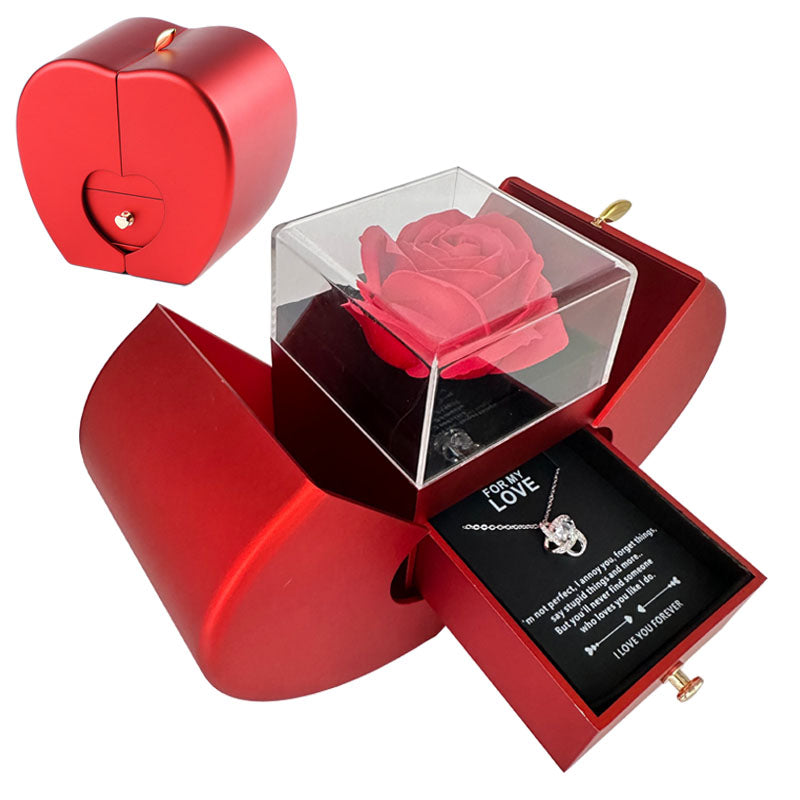 Eternal Rose Jewelry Gift Set — Necklace in Apple-Shaped Box