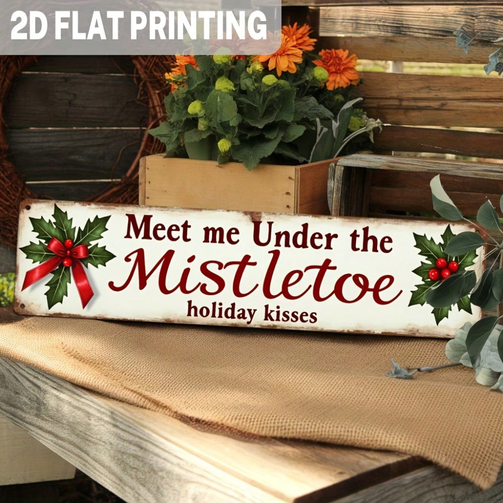 Vintage Mistletoe Metal Sign — Christmas Wall Decor