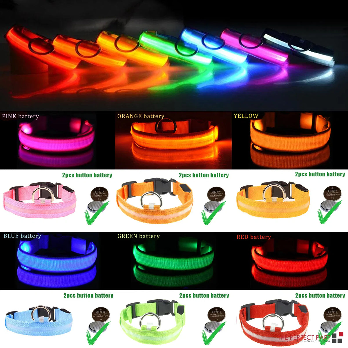 LED Light-Up Dog Collar — Blue, Size L