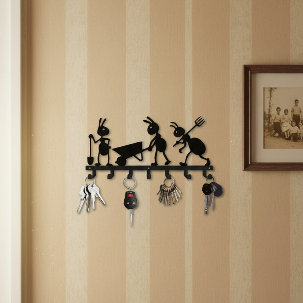 Ant-Shaped Wall Key Hook — Black Metal