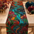 Fall Table Runner — Stained-Glass Pattern Thanksgiving Decor