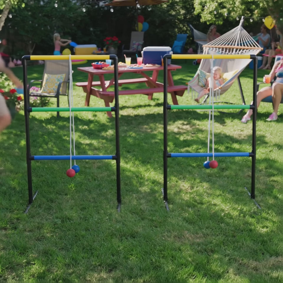 Ladder Ball Toss Game Set — Backyard Throwing Game with 6 Balls demo video