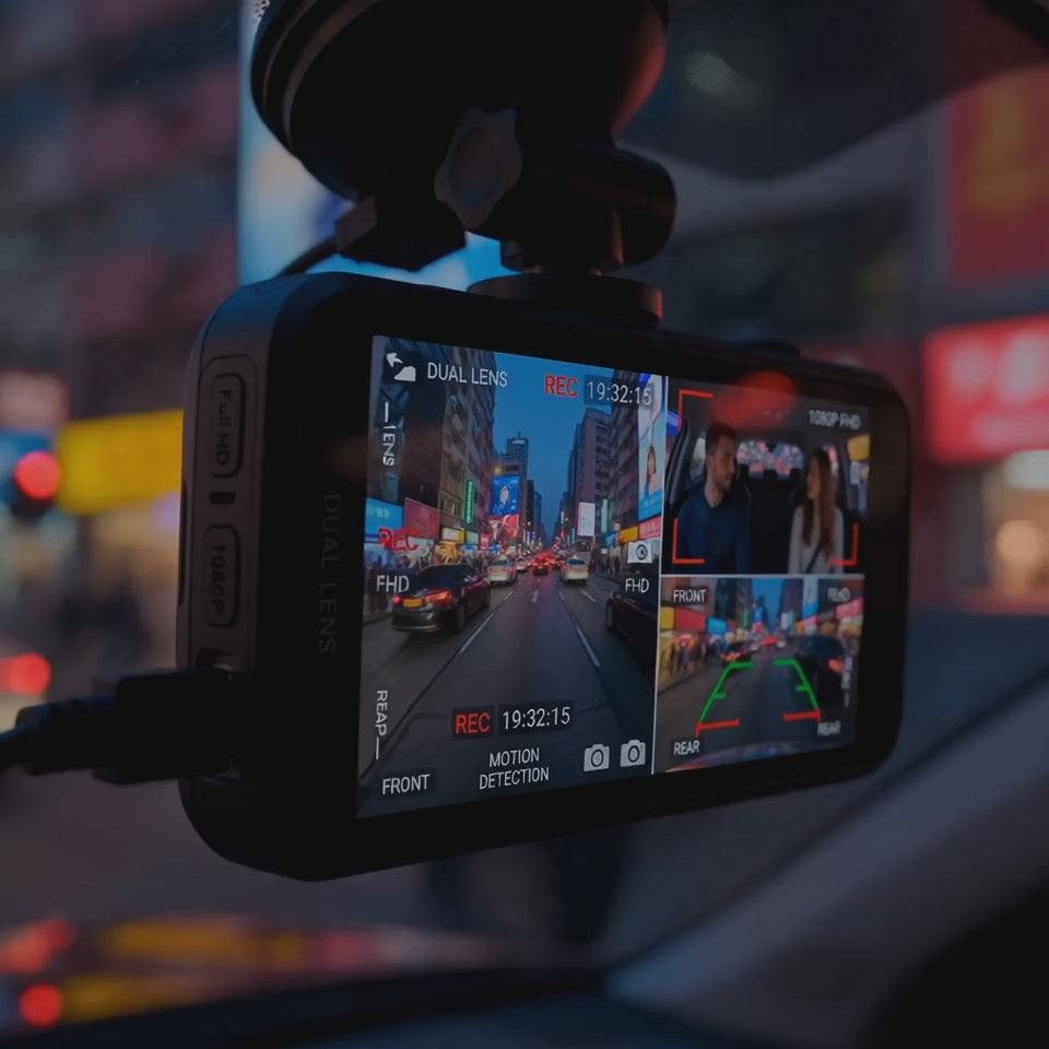 Dual Dash Cam — 1080P Front + Rear Recorder with G-Sensor demo video