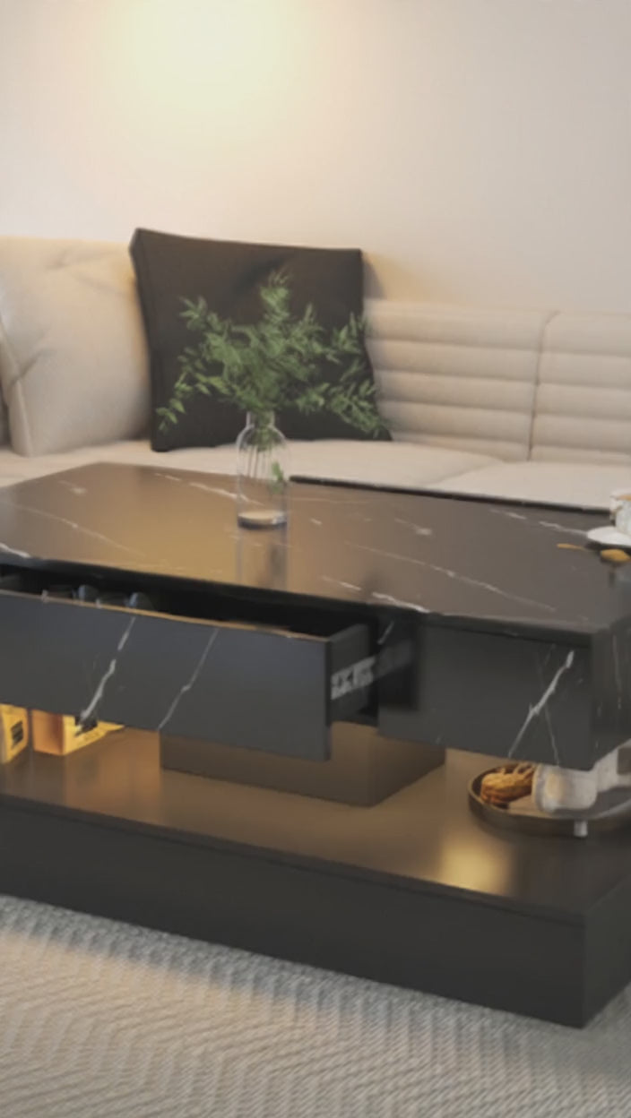 LED Coffee Table — Modern Light-Up Living Room Table, Black Marble Finish demo video