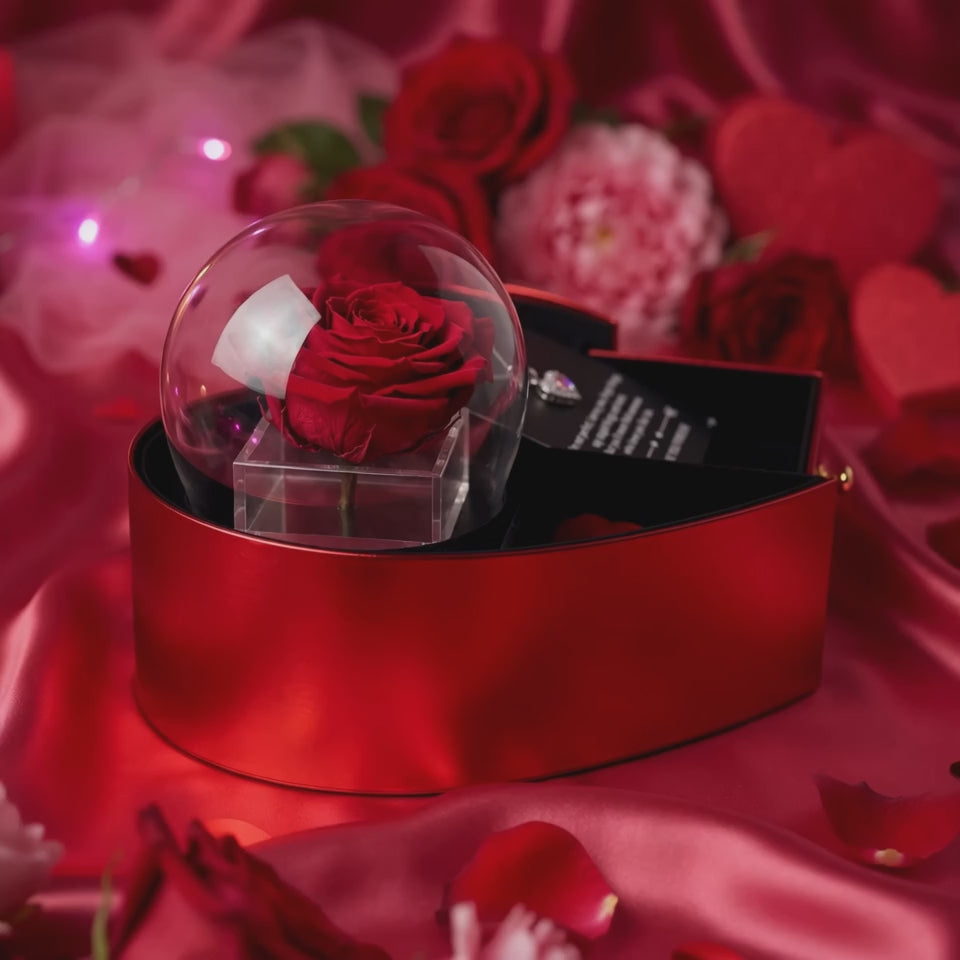 Eternal Rose Jewelry Gift Set — Necklace in Apple-Shaped Box demo video